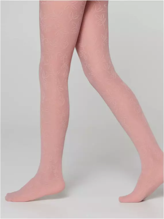 Эластичные детские колготки с ажурным цветочным рисунком ketty dusty rose, 20С-111СП, 116-122, CONTE ELEGANT,  - 1