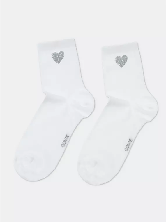 Носки женские из хлопка с сияющим рисунком "heart" 427 белый, 22С-40СП, 39-41 (25-27), CONTE ELEGANT,  - 6