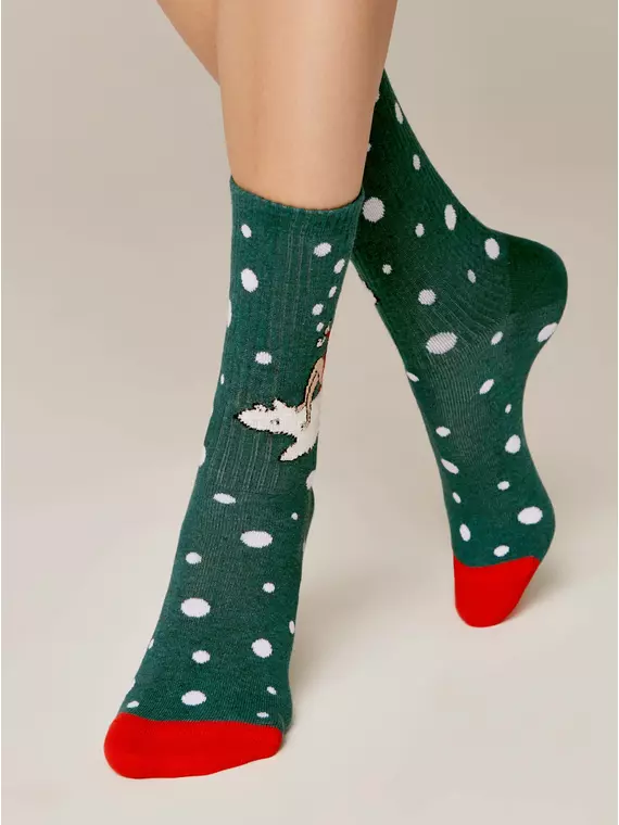 Женские удлиненные новогодние носки new year 426 темно-бирюзовый, 22С-22СП, 36-39 (23-25), CONTE ELEGANT,  - 2