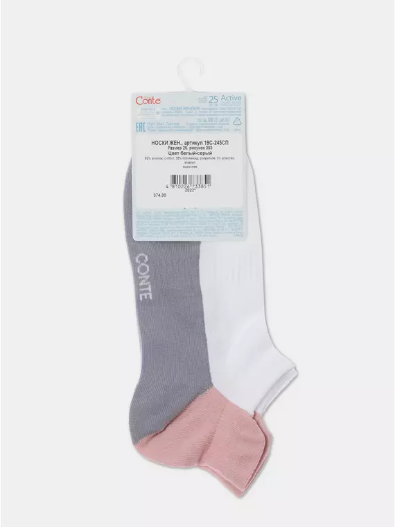 Ультракороткие женские хлопковые носки active с «язычком»  393 белый-серый, 19С-245СП, 39-41 (25-27), CONTE ELEGANT,  - 7