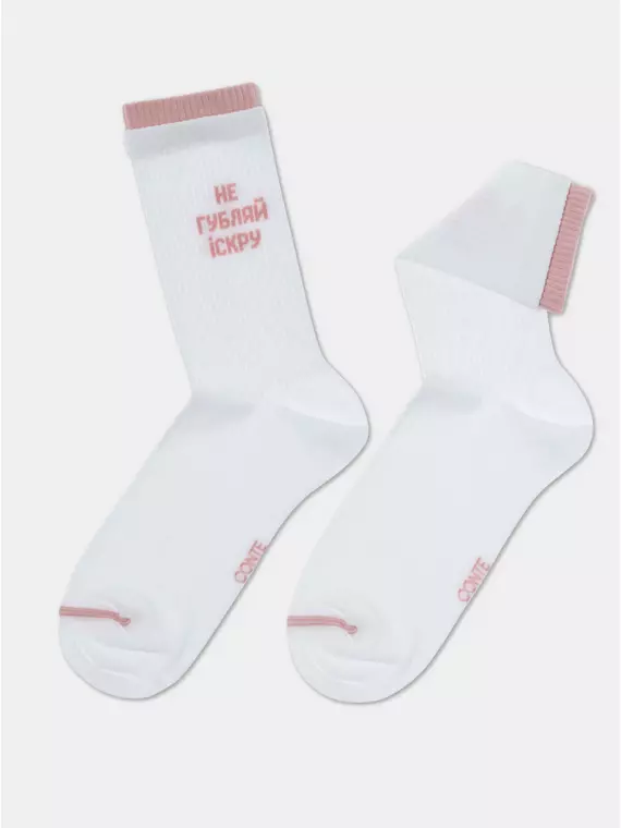 Удлиненные женские носки из хлопка в рубчик с надписью «іскра» 437 белый, 22С-29СП, 36-37 (23), CONTE ELEGANT,  - 3