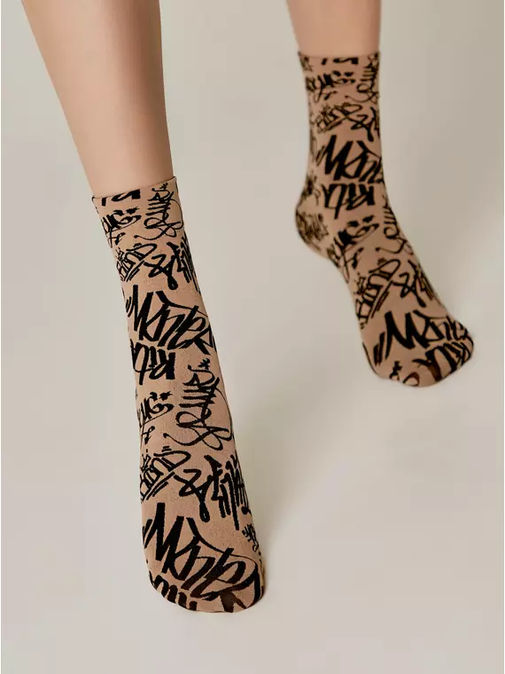Носки женские с рисунком «граффити» fantasy 22с-50сп nero-natural, 22С-50СП, 36-39 (23-25), CONTE ELEGANT,  - 2
