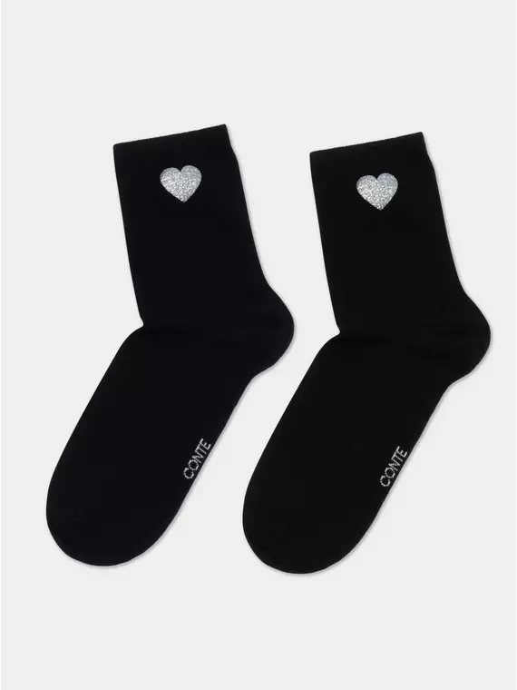 Носки женские из хлопка с сияющим рисунком "heart" 427 черный, 22С-40СП, 36-38 (23-25), CONTE ELEGANT,  - 4