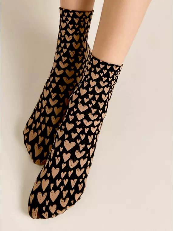 Носки женские с рисунком «в сердечки» fantasy 22с-52сп nero-natural, 22С-52СП, 36-39 (23-25), CONTE ELEGANT,  - 2