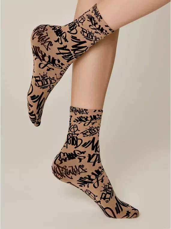 Носки женские с рисунком «граффити» fantasy 22с-50сп nero-natural, 22С-50СП, 36-39 (23-25), CONTE ELEGANT,  - 3