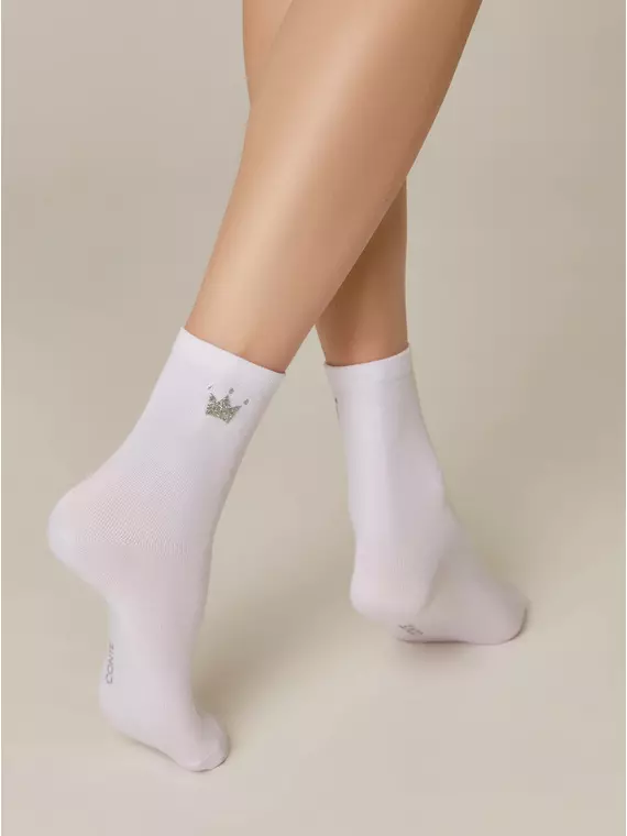 Носки женские из хлопка с сияющим рисунком "queen" 430 белый, 22С-40СП, 38-39 (25), CONTE ELEGANT,  - 3