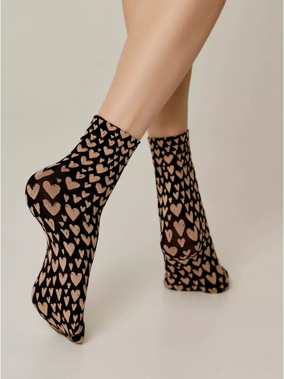 Носки женские с рисунком «в сердечки» fantasy 22с-52сп nero-natural, 22С-52СП, 36-39 (23-25), CONTE ELEGANT,  - 3
