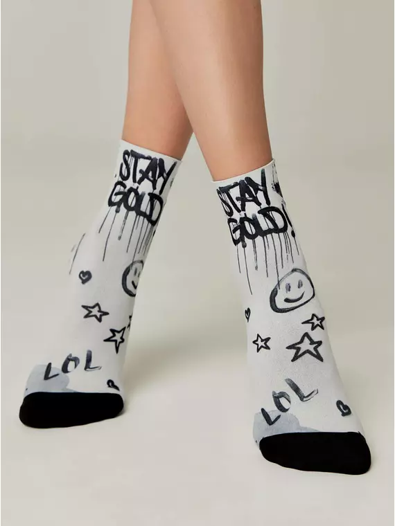 Плотные женские носки с черным мыском и рисунком «stay» 906, 22С-56СП, 36-39 (23-25), CONTE ELEGANT,  - 2