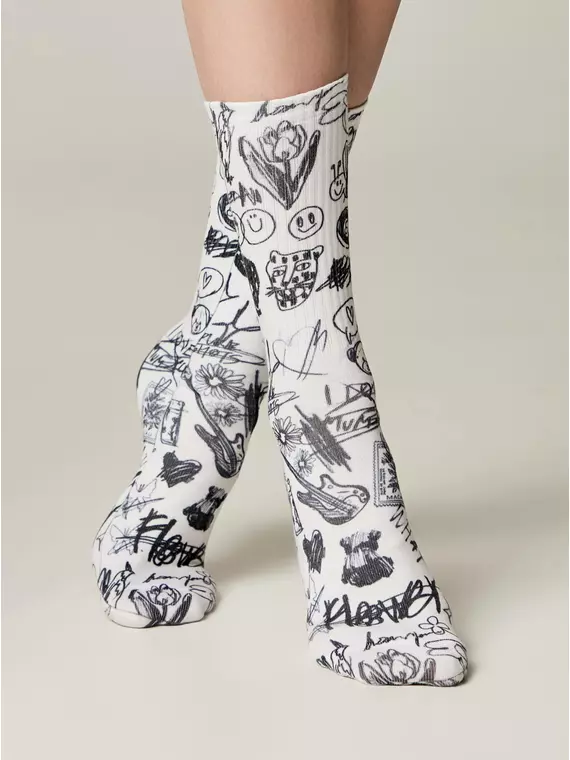 Удлиненные женские носки с хлопком 556 белый-черный, 19С-236/1СП, 36-39 (23-25), CONTE ELEGANT,  - 2