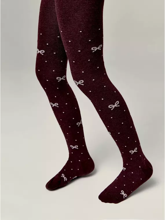 Хлопковые детские колготки tip-top с люрексом 545 бордо, 19С-36СП, 128-134 (20), CONTE-KIDS,  - 1