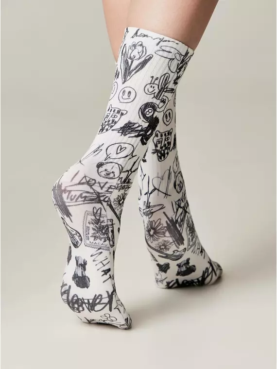 Удлиненные женские носки с хлопком 556 белый-черный, 19С-236/1СП, 36-39 (23-25), CONTE ELEGANT,  - 3