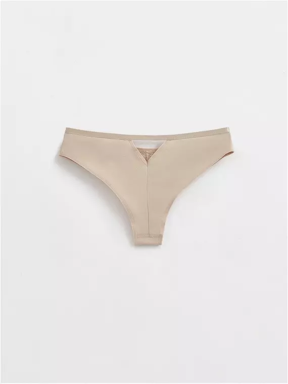 Трусы женские «бразилиана» из фактурного кружева с фигурным вырезом grafic lace lbr 1984 light almond, 21С-2001ТСП, 94/S, CONTE ELEGANT,  - 2