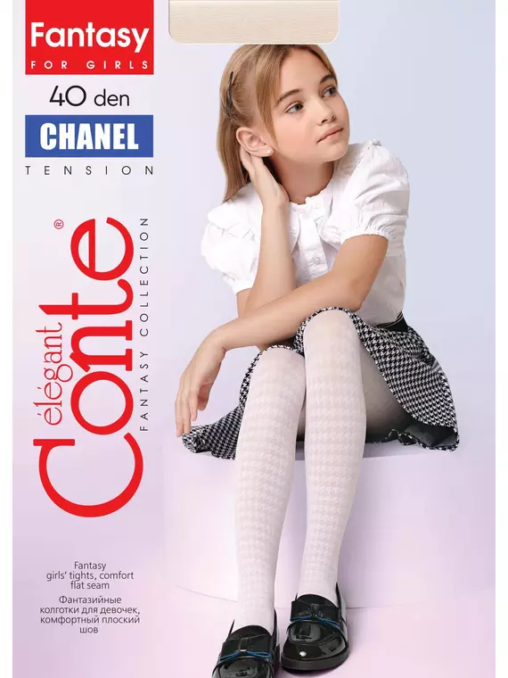 Колготки детские с рисунком «гусиная лапка» chanel nero, 22С-141СП, 146-152, CONTE ELEGANT,  - 3