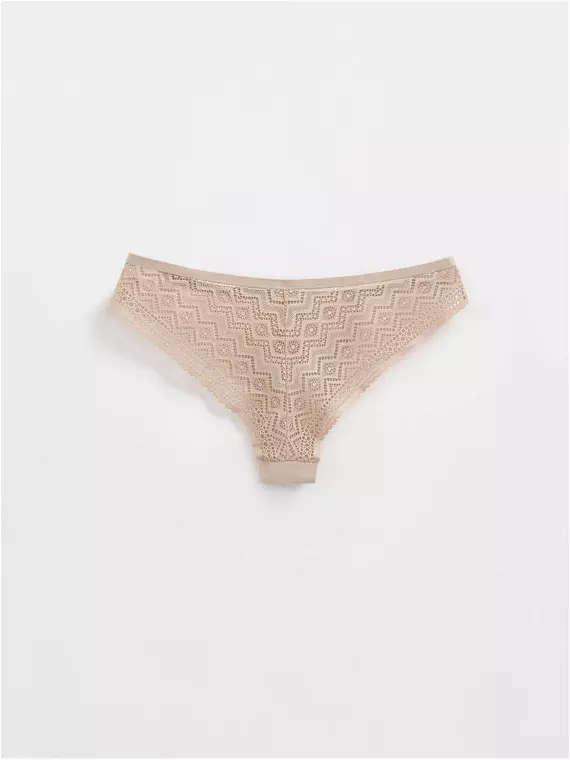 Трусы женские «бразилиана» из геометрического кружева и хлопка grafic lace lbr 1983 light almond, 21С-2000ТСП, 106/XL, CONTE ELEGANT,  - 2