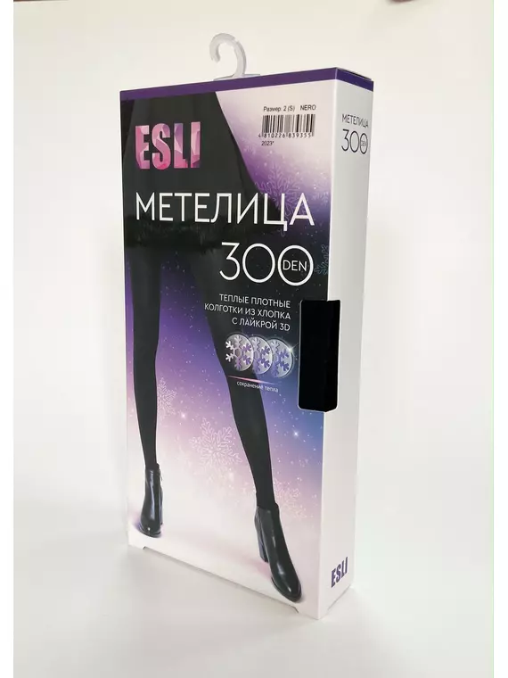 Теплые женские колготки из хлопка esli метелица ml300 nero, ML300, 4, ESLI,  - 1
