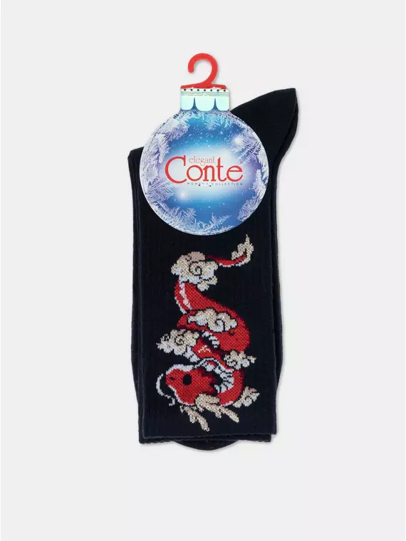 Удлиненные женские новогодние носки new year (удлиненные, люрекс) 553 темно-синий, 23С-63СП, 36-39 (23-25), CONTE ELEGANT,  - 3