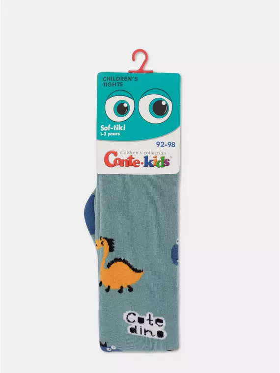 Теплые махровые детские колготки sof-tiki (махровые внутри) 656 серо-бирюзовый, 7С-38СП, 104-110 (16), CONTE-KIDS,  - 4