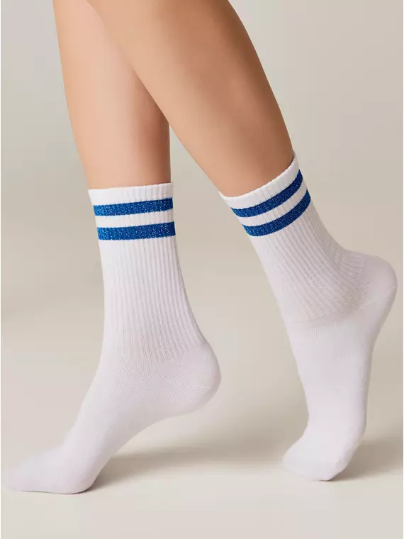 Носки женские хлопковые с яркими полосками из люрекса active 157 белый-синий, 19С-65СП, 36-37 (23), CONTE ELEGANT,  - 2