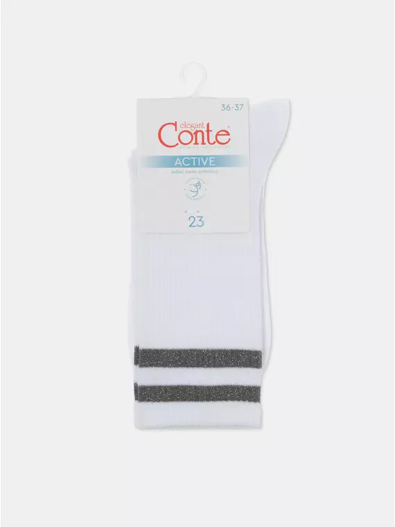 Носки женские хлопковые с яркими полосками из люрекса active 157 белый-серый, 19С-65СП, 36-37 (23), CONTE ELEGANT,  - 5