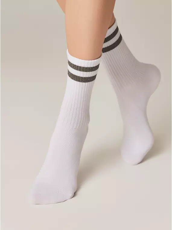 Носки женские хлопковые с яркими полосками из люрекса active 157 белый-серый, 19С-65СП, 36-37 (23), CONTE ELEGANT,  - 2