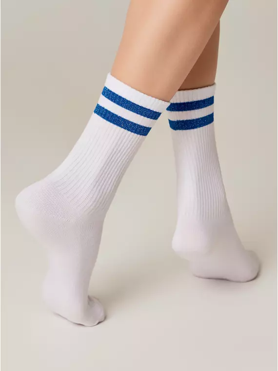 Носки женские хлопковые с яркими полосками из люрекса active 157 белый-синий, 19С-65СП, 36-37 (23), CONTE ELEGANT,  - 3