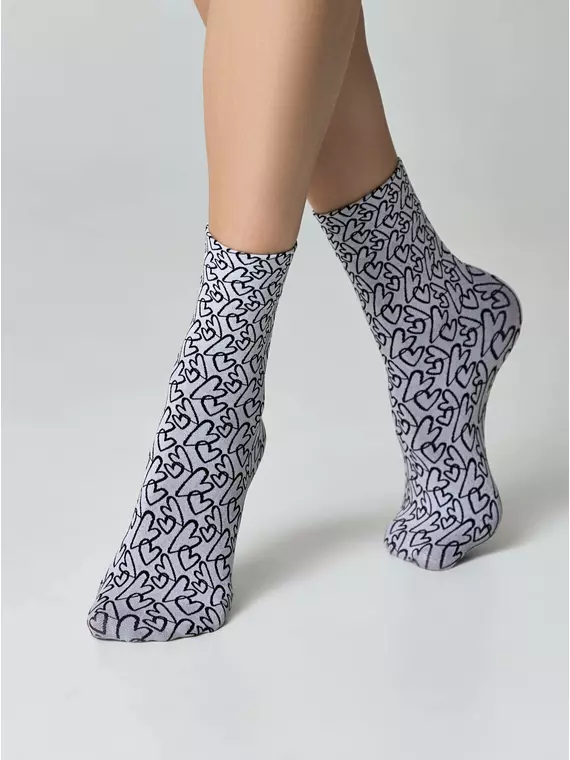 Плотные женские носки с вывязанным рисунком «сердечки» conte fantasy 23с-84сп nero-bianco, 23С-84СП, 36-39 (23-25), CONTE ELEGANT,  - 3