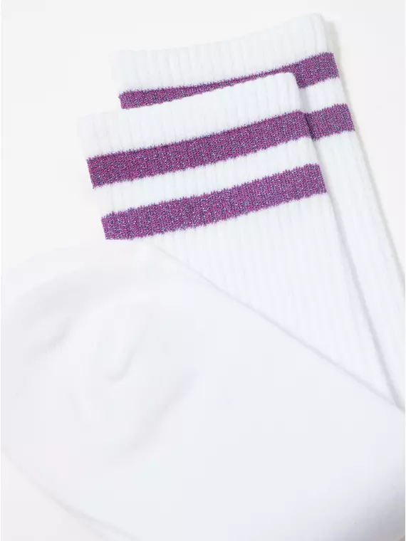 Носки женские хлопковые с яркими полосками из люрекса active 157 белый-сиреневый, 19С-65СП, 36-37 (23), CONTE ELEGANT,  - 6