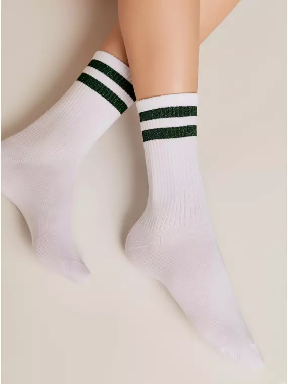 Носки женские хлопковые с яркими полосками из люрекса active 157 белый-зеленый, 19С-65СП, 38-39 (25), CONTE ELEGANT,  - 1