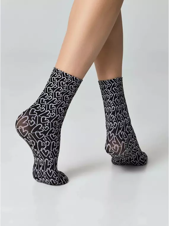 Плотные женские носки с рисунками «love» conte fantasy 23с-83сп nero-bianco, 23С-83СП, 36-39 (23-25), CONTE ELEGANT,  - 3