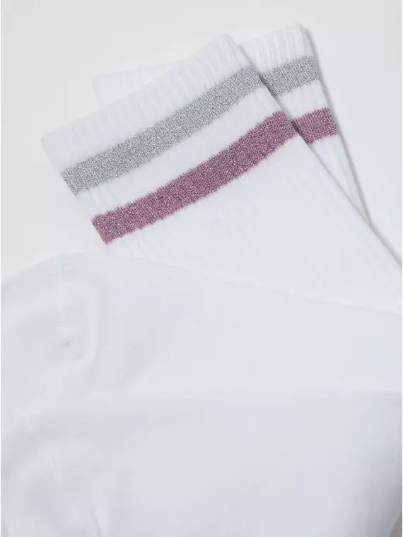 Носки женские хлопковые с яркими полосками из люрекса active 157 белый-светло-серый, 19С-65СП, 38-39 (25), CONTE ELEGANT,  - 6