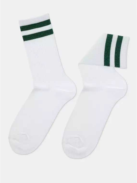 Носки женские хлопковые с яркими полосками из люрекса active 157 белый-зеленый, 19С-65СП, 38-39 (25), CONTE ELEGANT,  - 3