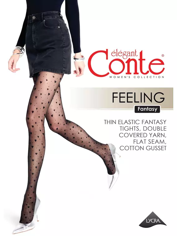Колготки женские в сердечки и точки feeling fantasy grafit, 23С-68СП, 2, CONTE ELEGANT,  - 2