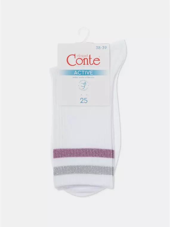 Носки женские хлопковые с яркими полосками из люрекса active 157 белый-светло-серый, 19С-65СП, 38-39 (25), CONTE ELEGANT,  - 7