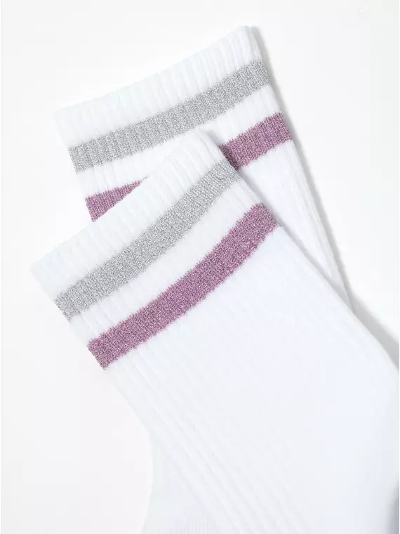 Носки женские хлопковые с яркими полосками из люрекса active 157 белый-светло-серый, 19С-65СП, 38-39 (25), CONTE ELEGANT,  - 4