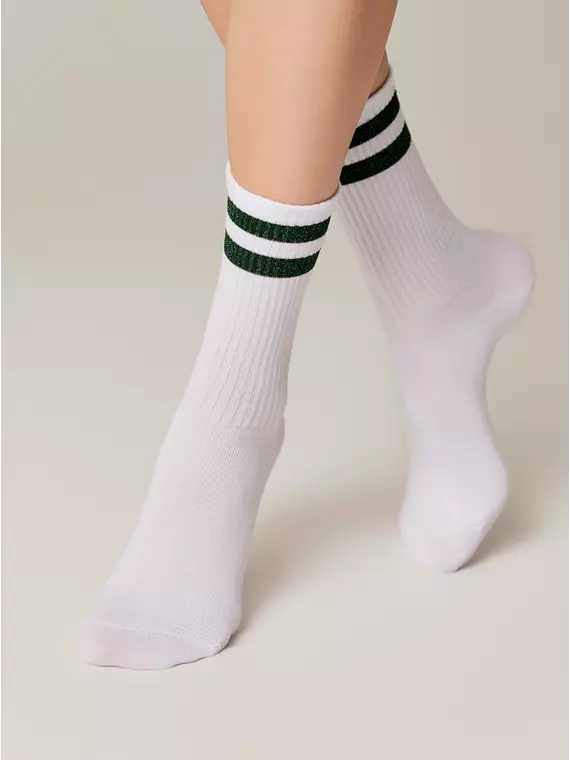 Носки женские хлопковые с яркими полосками из люрекса active 157 белый-зеленый, 19С-65СП, 38-39 (25), CONTE ELEGANT,  - 2