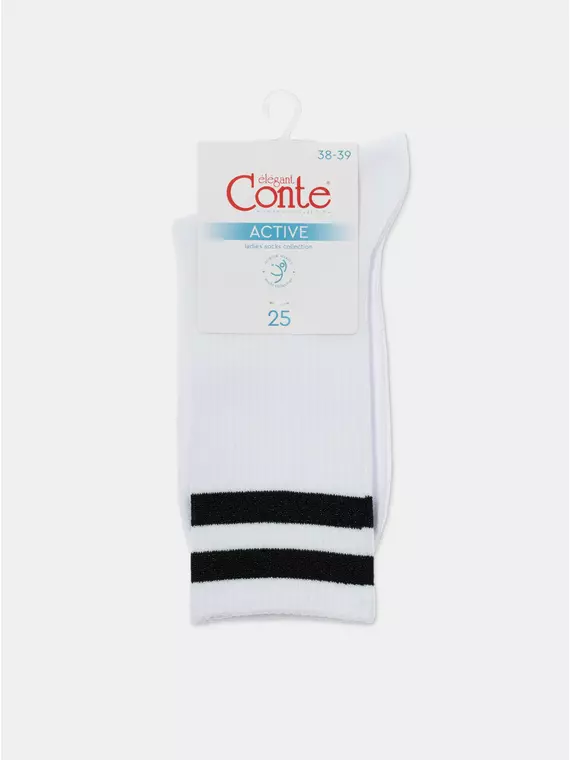 Носки женские хлопковые с яркими полосками из люрекса active 157 белый-черный, 19С-65СП, 38-39 (25), CONTE ELEGANT,  - 5
