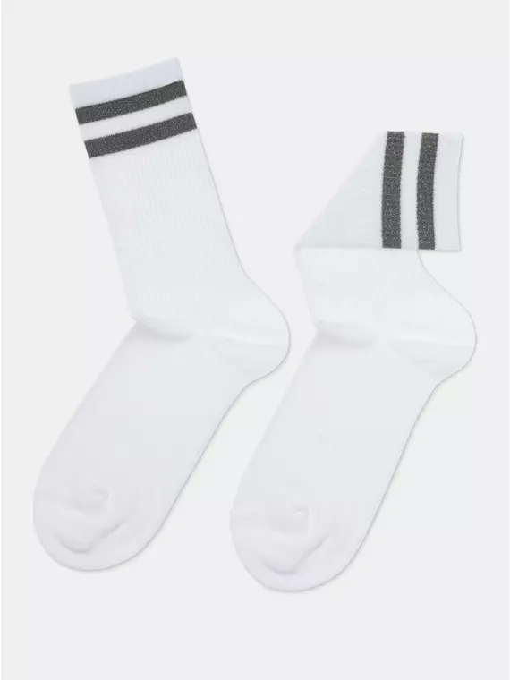 Носки женские хлопковые с яркими полосками из люрекса active 157 белый-серый, 19С-65СП, 36-37 (23), CONTE ELEGANT,  - 4