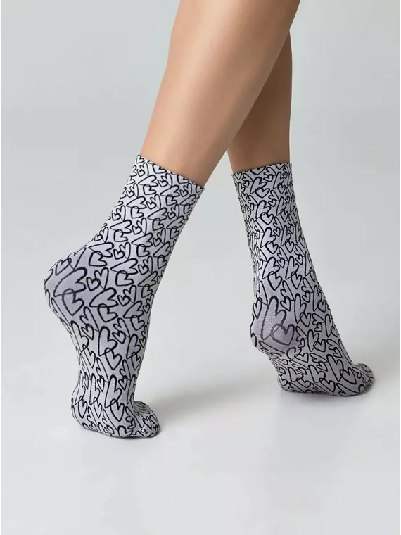 Плотные женские носки с вывязанным рисунком «сердечки» conte fantasy 23с-84сп nero-bianco, 23С-84СП, 36-39 (23-25), CONTE ELEGANT,  - 2