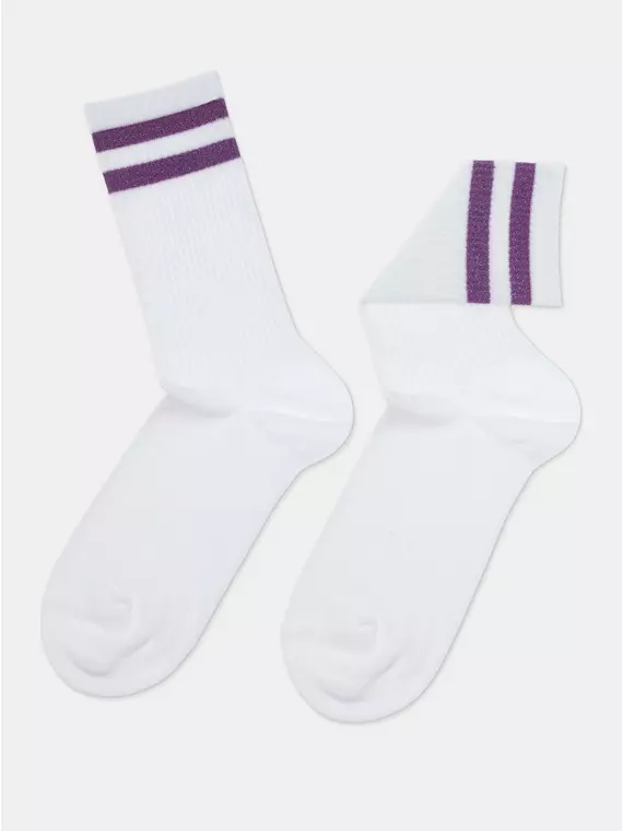 Носки женские хлопковые с яркими полосками из люрекса active 157 белый-сиреневый, 19С-65СП, 36-37 (23), CONTE ELEGANT,  - 4
