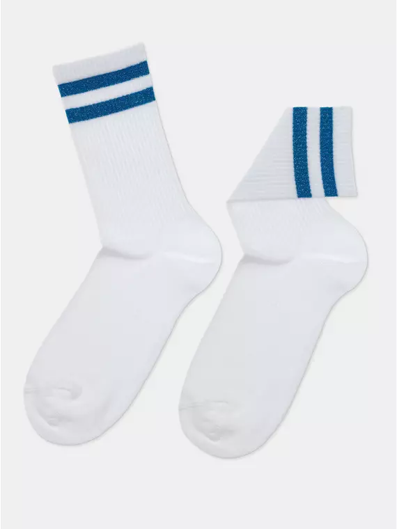 Носки женские хлопковые с яркими полосками из люрекса active 157 белый-синий, 19С-65СП, 36-37 (23), CONTE ELEGANT,  - 4