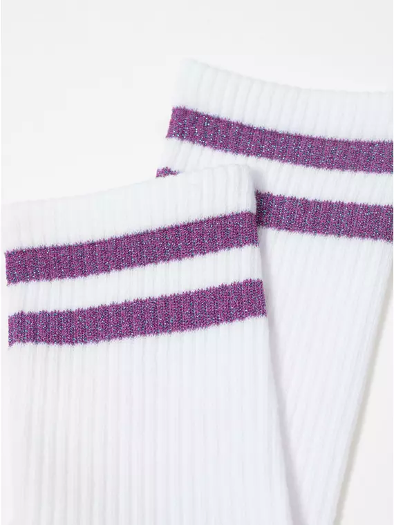 Носки женские хлопковые с яркими полосками из люрекса active 157 белый-сиреневый, 19С-65СП, 36-37 (23), CONTE ELEGANT,  - 5