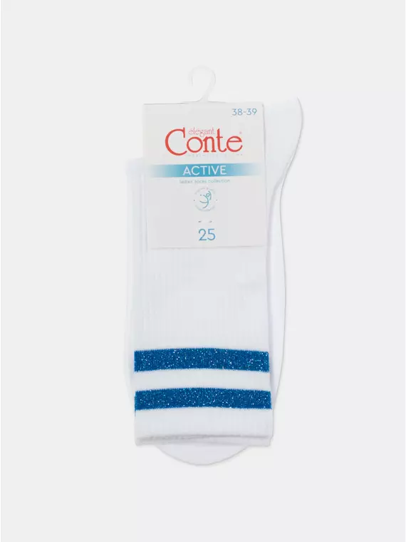 Носки женские хлопковые с яркими полосками из люрекса active 157 белый-синий, 19С-65СП, 36-37 (23), CONTE ELEGANT,  - 7