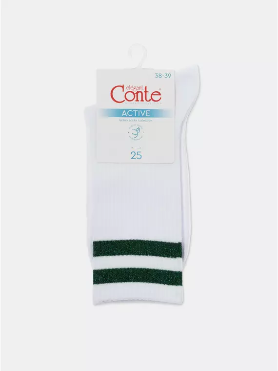Носки женские хлопковые с яркими полосками из люрекса active 157 белый-зеленый, 19С-65СП, 38-39 (25), CONTE ELEGANT,  - 6