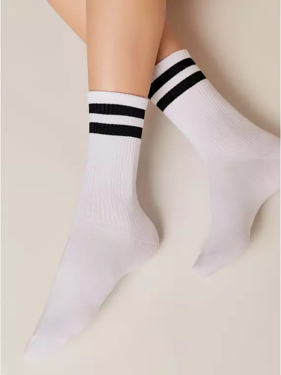 Носки женские хлопковые с яркими полосками из люрекса active 157 белый-черный, 19С-65СП, 38-39 (25), CONTE ELEGANT,  - 1