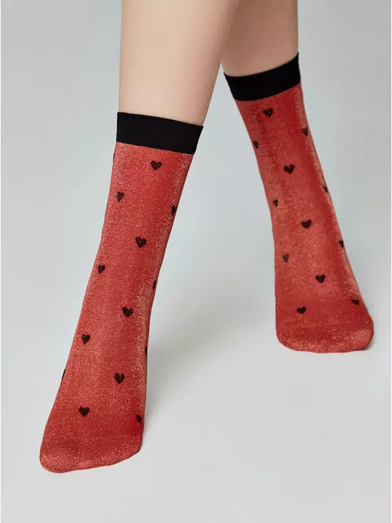 Сияющие женские носки с объемными рисунками «hearts» fantasy gold-rosso, 23С-109СП, 36-39 (23-25), CONTE ELEGANT,  - 3