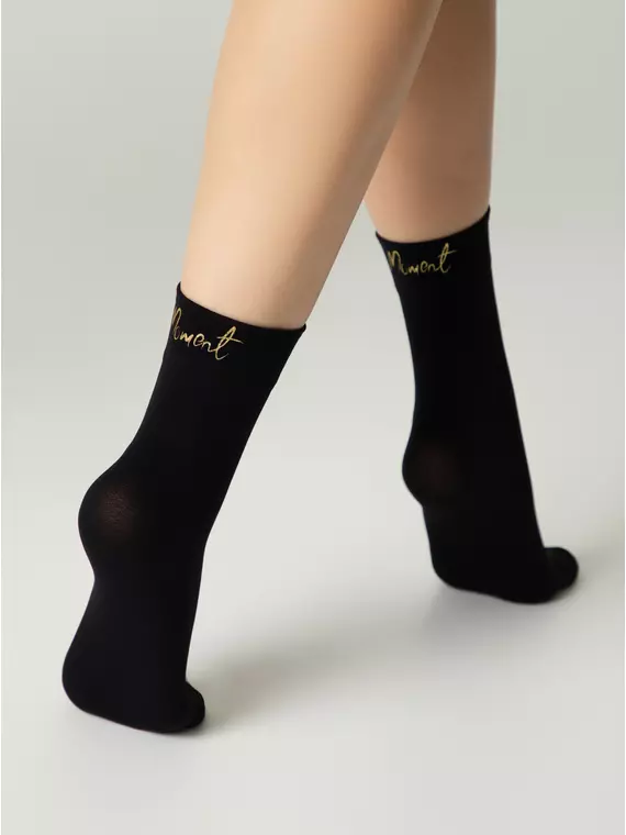Матовые носки с сияющей термоаппликацией moment fantasy gold-nero, 24С-6СП, 36-38 (23-25), CONTE ELEGANT,  - 2