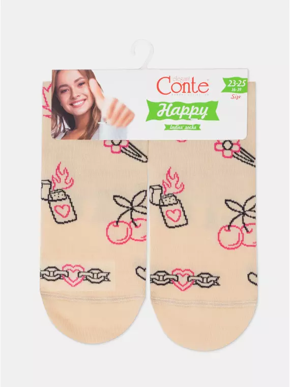 Носки женские happy с рисунками 605 бежевый, 17С-21СП, 36-39 (23-25), CONTE ELEGANT,  - 8