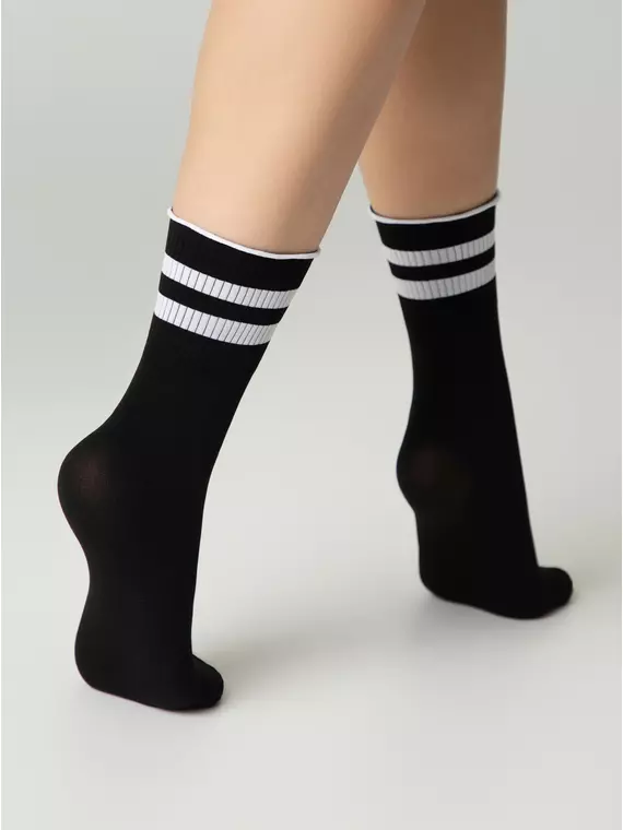 Удлиненные носки с волнистой резинкой в полоску fantasy nero-bianco, 24С-7СП, 36-38 (23-25), CONTE ELEGANT,  - 4