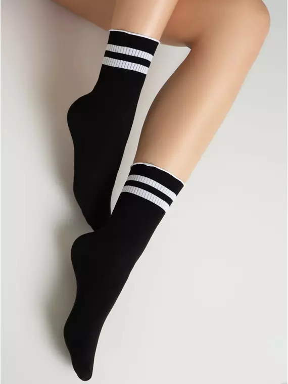 Удлиненные носки с волнистой резинкой в полоску fantasy nero-bianco, 24С-7СП, 36-38 (23-25), CONTE ELEGANT,  - 2