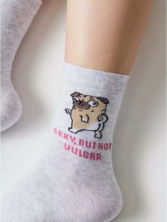 Женские хлопковые носки happy с рисунками 607 светло-серый, 18С-227СП, 36-39 (23-25), CONTE ELEGANT,  - 4